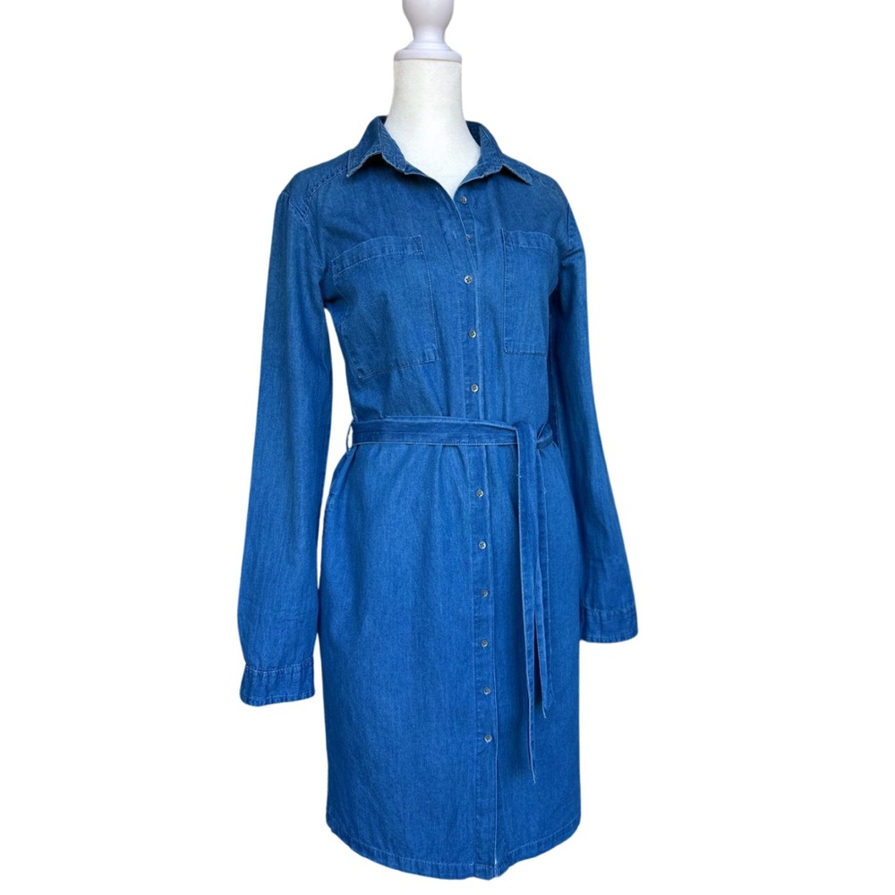 Reserved Cotton Denim Shirt Dress Pockets Long Sleeve S
